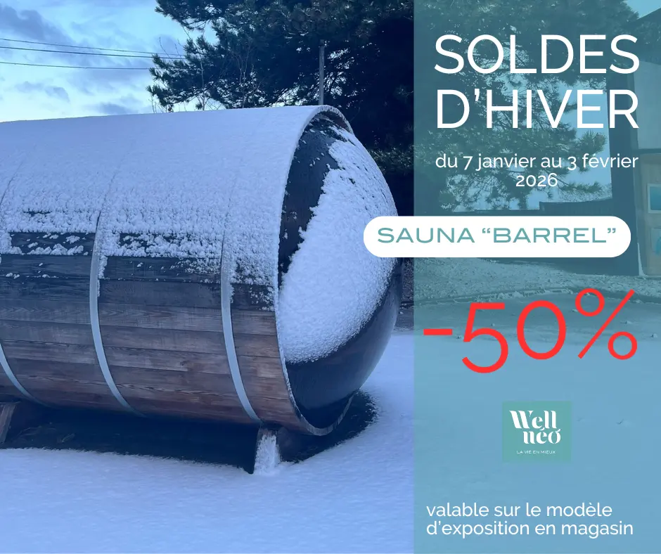 solde-barrel Sauna Barrel extérieur à –50 % chez Wellnéo Arques (62)